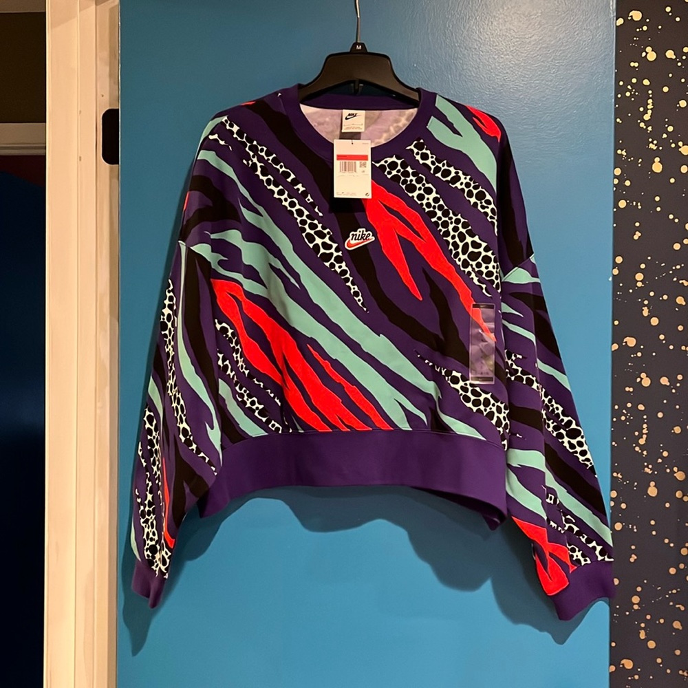 Nike Large Oversized Crop Sweatshirt Purple/Red/Animal Print